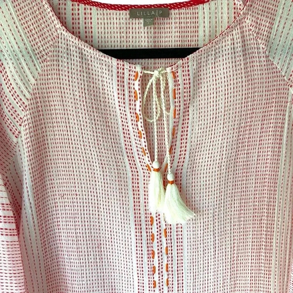 LILLA P | NWOT | EMBROIDERED COTTON TOP TASSELS RAGLAN SLEEVE | SIZE: SMALL - Picture 3 of 8